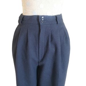 Vintage Wool trousers 100% wool black pleated super high rise pants 8 26" waist